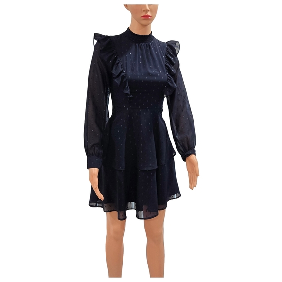 Express Blue A-Line Puff Sleeve Dress - Picture 1 of 9